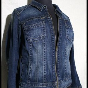 Lightly distressed, shaped jean jacket, size 18